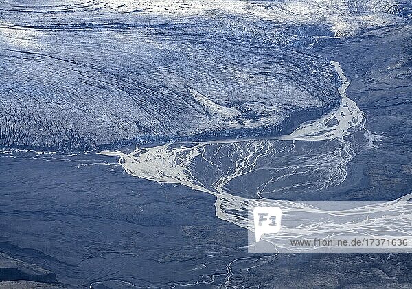 Flugaufnahme einer Gletscherzunge des Vatnajökull, Austurland, Island, Europa