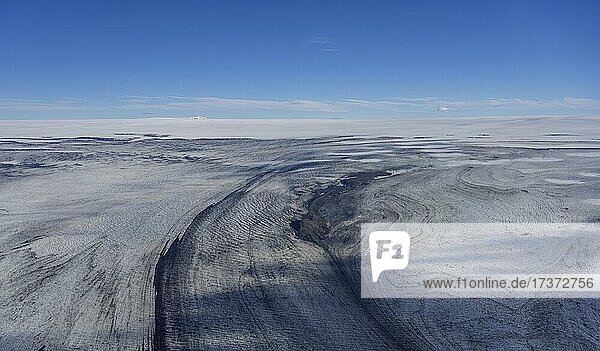 Flugaufnahme Strukturen des Gletschers Vatnajökull, Austurland, Island, Europa