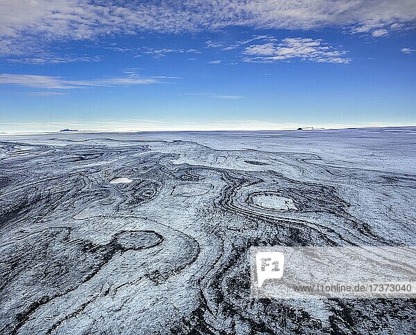 Flugaufnahme Strukturen des Gletschers Vatnajökull, Austurland, Island, Europa