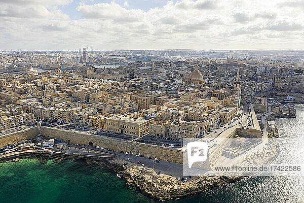 Malta  South Eastern Region  Valletta  Aerial view of historic coastal city