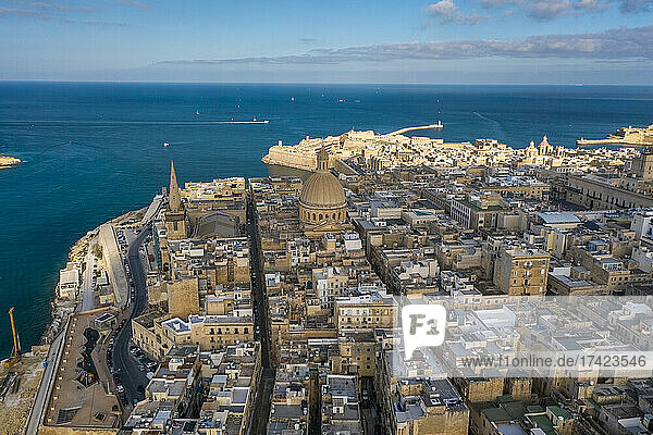 Malta  South Eastern Region  Valletta  Aerial view of historic coastal city