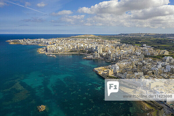 Malta  Northern Region  Saint Pauls Bay  Aerial view of coastal town
