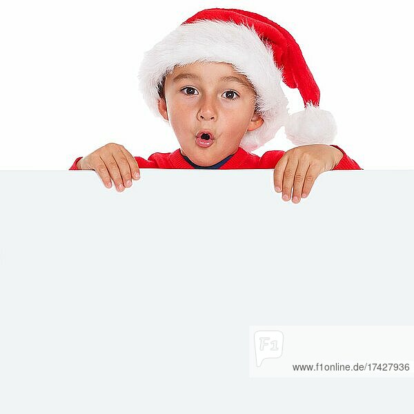 Kind Weihnachtsmann Nikolaus Weihnachten Weihnachtskarte Karte Textfreiraum Copyspace Quadrat überrascht erstaunt Überraschung Freisteller freigestellt isoliert  Deutschland  Europa