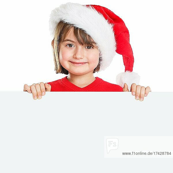 Kind Mädchen Weihnachtsmann Nikolaus Weihnachten Schild Quadrat Textfreiraum Copyspace Freisteller freigestellt  Deutschland  Europa