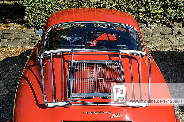 Classic luggage rack on bonnet of vintage historic Porsche 356