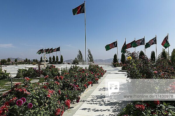 Afghan flags  Paghman Hill Castle and gardens  Kabul  Afghanistan  Asia
