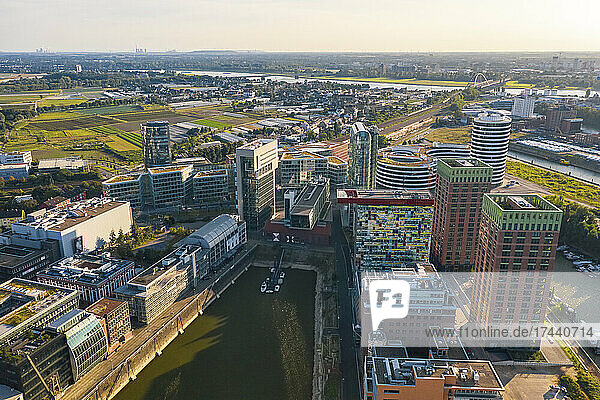 Germany  North Rhine-Westphalia  Dusseldorf  Aerial view of Media Harbour