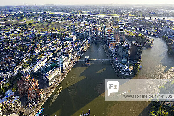 Germany  North Rhine-Westphalia  Dusseldorf  Aerial view of Media Harbour