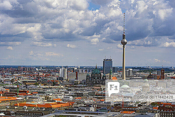 Germany  Berlin  Cityscape with Berlin Cathedral and Berlin Television Tower in center