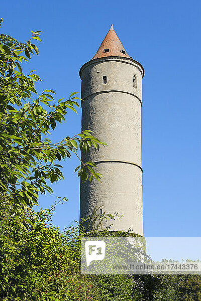 Germany  Bavaria  Dinkelsbuhl  Green Tower standing against clear sky