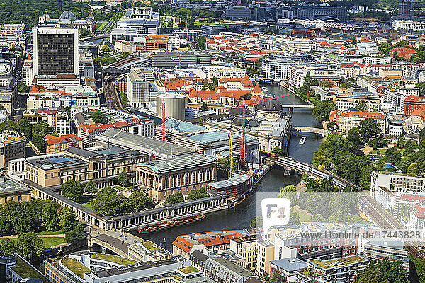 Germany  Berlin  Aerial view of Museum Island and Spree river canal