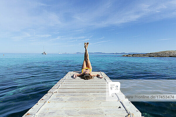 Woman on vacation on the island of Formentera Spain