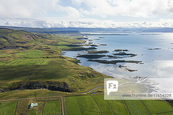 Beautiful Agricultural land by the sea in Iceland.