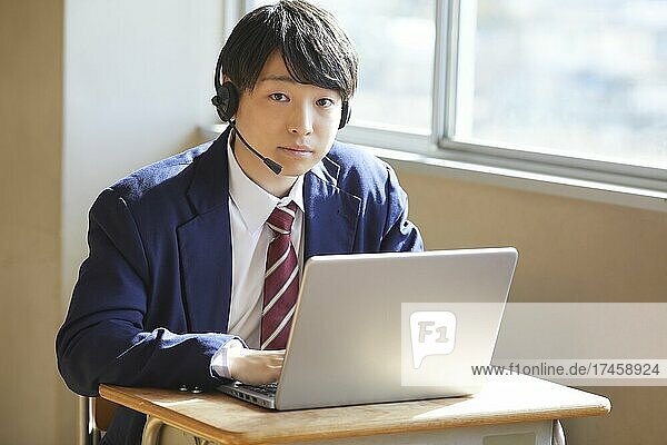 Japanese school student in the classroom