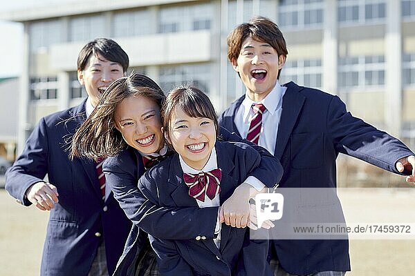 Japanese school students outside
