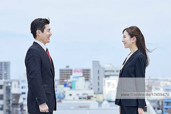 Japanese businesspeople portrait outdoors
