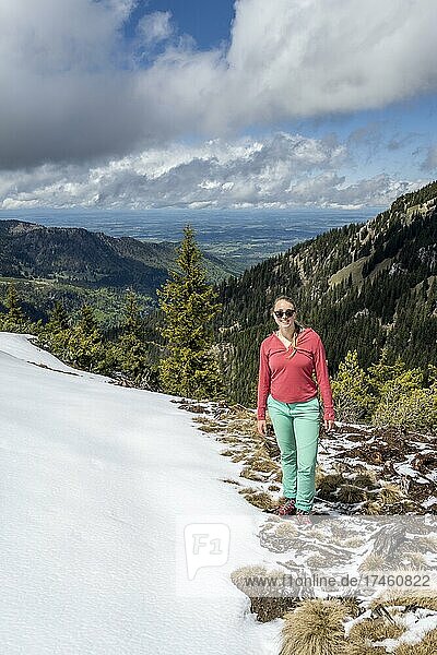 Hiker in spring  Chiemgau Alps  Bavaria  Germany  Europe