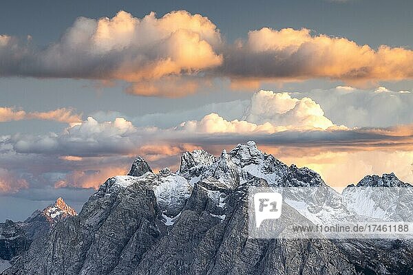 Snowy peaks in the evening mood  Cimon Froppa  Marmarole  Dolomites  Veneto  Italy  Europe