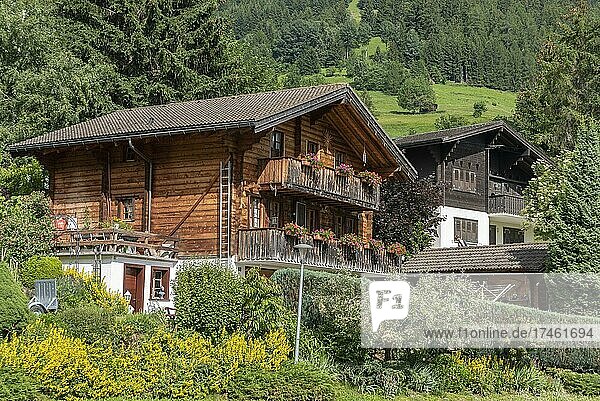 Typische Walliser Häuser  Mühlebach  Wallis  Schweiz  Europa