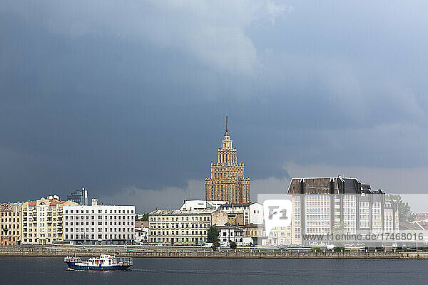 Latvia  Riga  City waterfront with Latvian Academy of Sciences in background