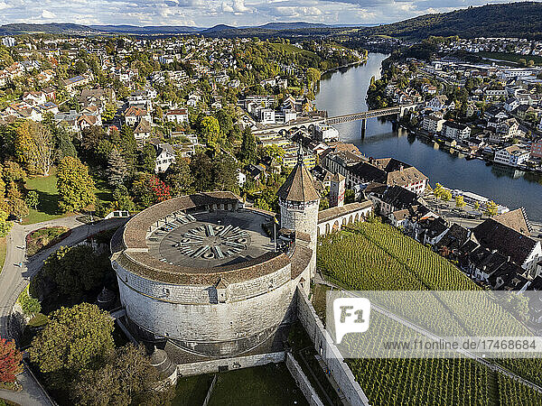 Switzerland  Canton of Schaffhausen  Schaffhausen  Aerial view of Munot fort and surrounding town