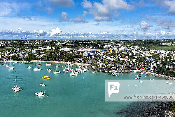 Mauritius  Pamplemousses  Grand-Baie  Helicopter view of coastal town in summer