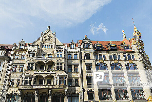 Germany  Saxony  Leipzig  Windows and balconies of historical Art Nouveau Kaufhaus Ebert building