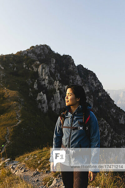 Woman smiling on mountain