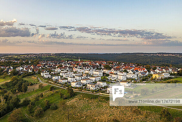Germany  Baden-Wurttemberg  Baltmannsweiler  Aerial view of new development area in Schurwald