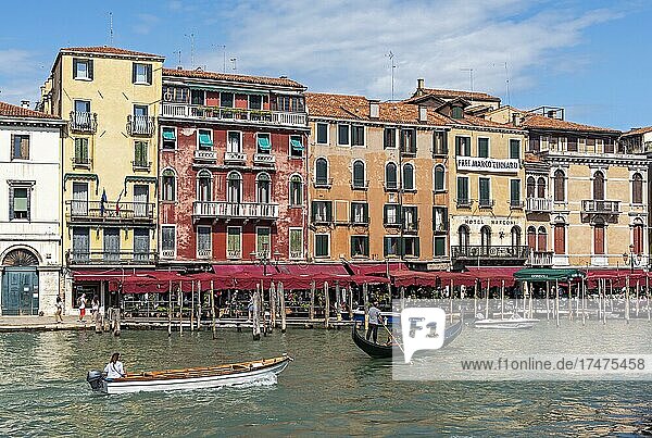 Gondola and motorboat on Grand Canal  Canal Grande  Venice  Italy  Europe