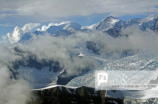 Snow-capped mountains and glaciers  wilderness  aerial view  Wrangell-St. Elias National Park  McCarthy  Alaska  USA  North America