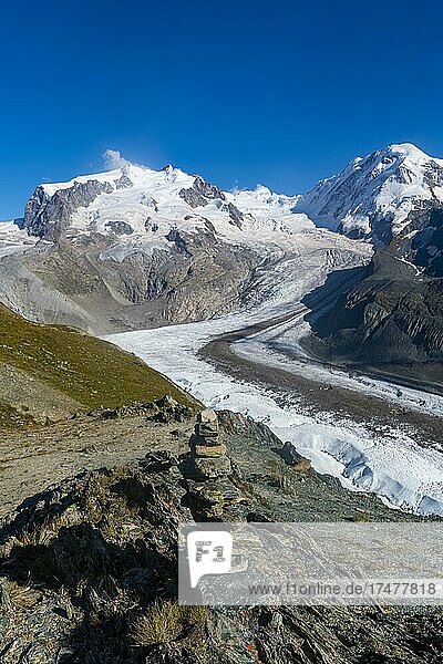 Mountains and Glacier on the Pennine Alps  Gornergrat  Zermatt  Switzerland  Europe