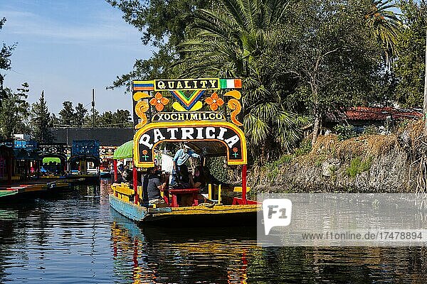 Colourful boats on the aztec canal system  Unesco site Xochimilco  Mexico city  Mexico  Central America