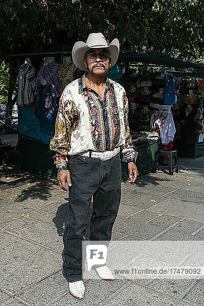 Cowboy dressed man  Unesco site Guadalajara  Jalisco  Mexico  Central America
