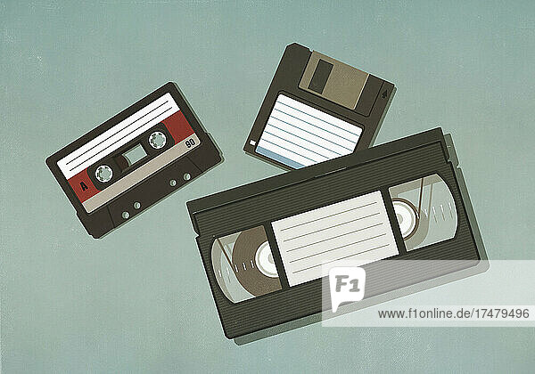 Kassettenband  VHS-Band und Diskette