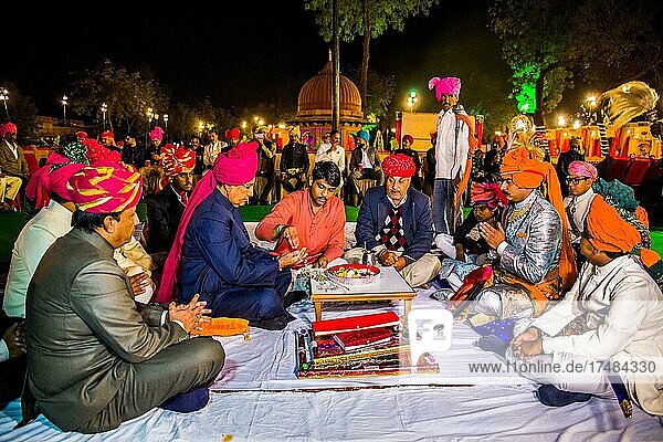 Separate ceremonies of bride and groom  lavish wedding in Rajasthan  Jaipur  Rajasthan  India  Asia
