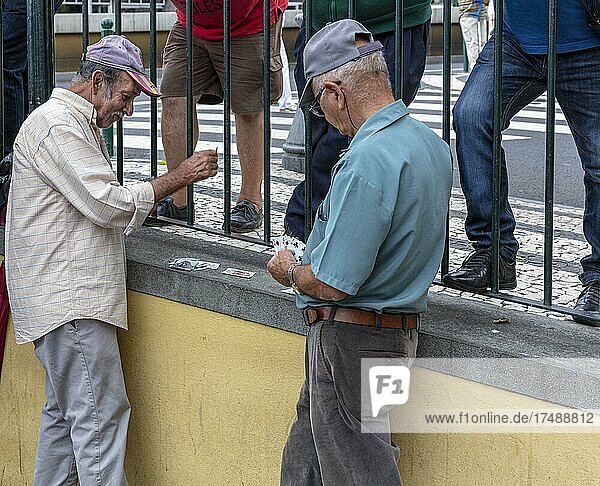 Senior citizens having fun and games in the capital Funchal  Madeira  Portugal  Europe
