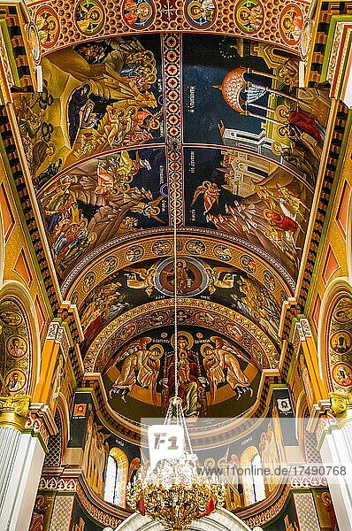 Byzantine Minas Cathedral with colourful frescoes  Heraklion