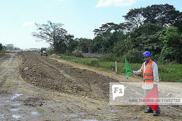 Muddy construction site on Ruta Nacional 3  near San Ignacio de Moxos  Beni department  Bolivia  South America