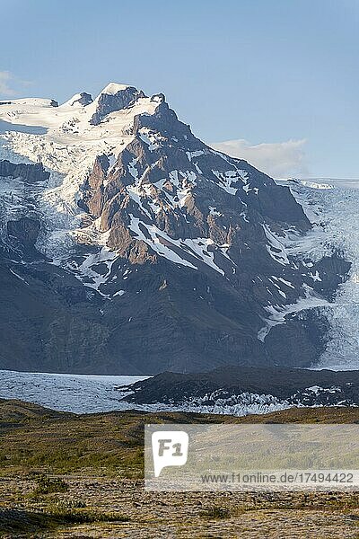 View of glacier tongues and mountains  glacier tongues on Vatnajökull glacier  Mount Kristínartindar  Vatnajökull National Park  Austurland  Iceland  Europe