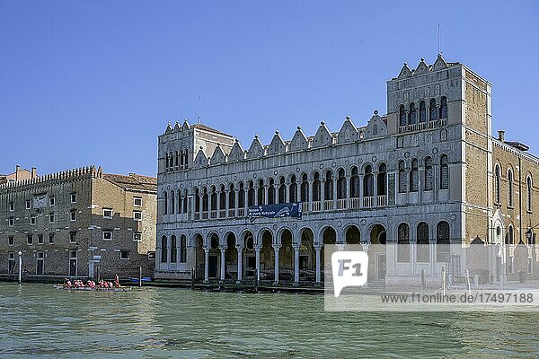 Naturhistorisches Museum und Ruderboot mit Frauen der Bucintoro Rudergesellschaft 1882  Venedig  Provinz Venedig  Italien  Europa