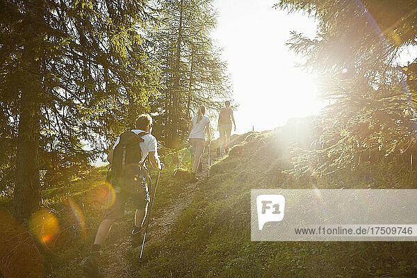 Three friends hiking in the mountains  Achenkirch  Austria