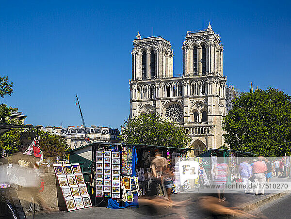 Notre Dame de Paris against clear blue sky in  Paris  France