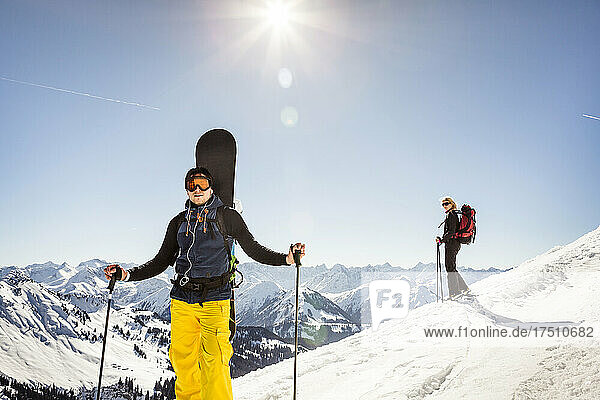 Man ski touring up to a mountain peak  Achenkirch  Austria