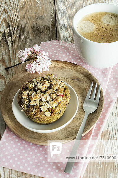 Breakfast muffins with berries  granola and turmeric  studio shot