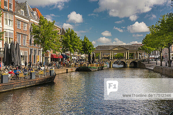 Netherlands  South Holland  Leiden  Nieuwe Rjin river canal and Koornbrug