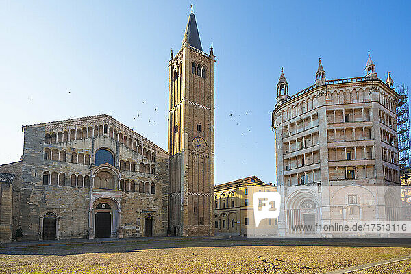 Italy  Province of Parma  Parma  Clear sky over Parma Cathedral and Baptistery