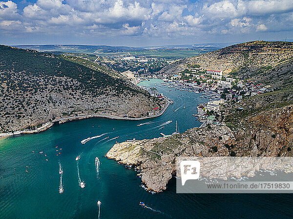 Aerial of the bay of Balaklava  Crimea  Russia  Europe
