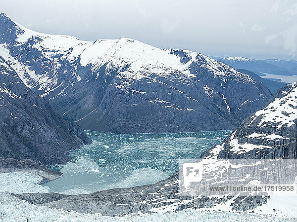 Aerial view of the Leconte Glacier  flowing from the Stikine Ice Field near Petersburg  Southeast Alaska  United States of America  North America