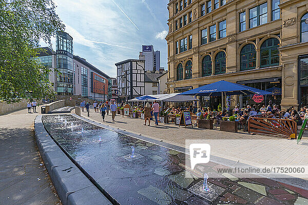 View of buildings in Exchange Square  Manchester  Lancashire  England  United Kingdom  Europe